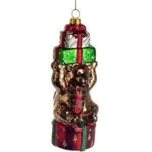  5.5 Glass Bear Ornament w/Gift Box Red Green (Pack of 6 