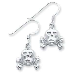  Sterling Silver CZ Skull w/Cross Bones Earrings Jewelry