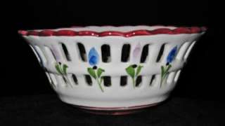 Reticulated Pottery Bowl Hand Painted in Portugal 6.25  