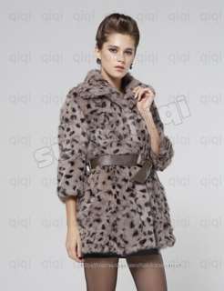 100% Real Genuine Leopard Rabbit Fur Coat Outwear Jacket Wearcoat 