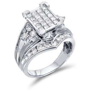 Size   4.5   14k White Gold Diamond Large Engagement Wedding Emerald 
