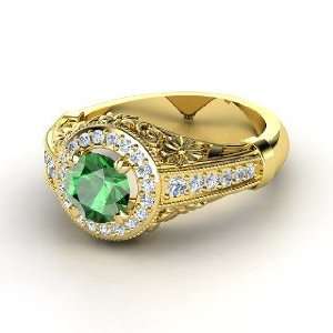  Primrose Ring, Round Emerald 14K Yellow Gold Ring with 