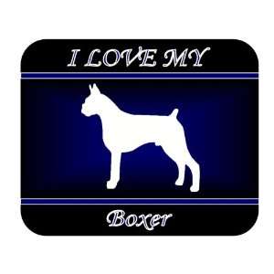    I Love My Boxer Dog Mouse Pad   Blue Design 