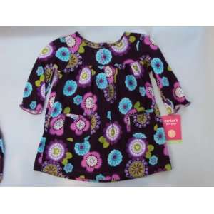 Carters Girls 2 piece L/S 100% Cotton Knit Purple Floral Dress Set 24 