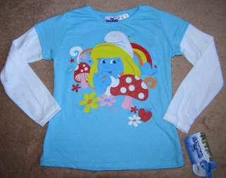   SMURFS w/ Smurfette & Mushrooms Blue L/S Layer Tee Shirt sz 5  