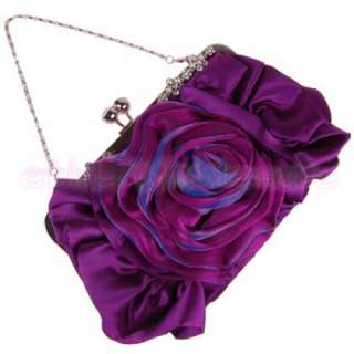Rose Flower Satin Wedding / Evening Handbag Clutch Bag  