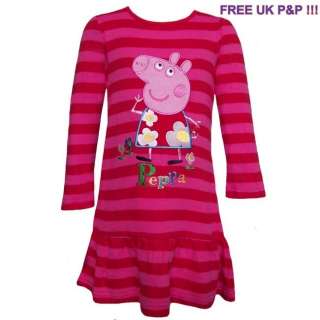 Girls Dress PEPPA PIG Winter Pink Stripe Long Sleeve  Baby to 6 Yrs 