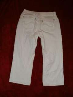 ST JOHNS BAY petite 8P Ivory white MID rise stretch CAPRI jeans 28x21 