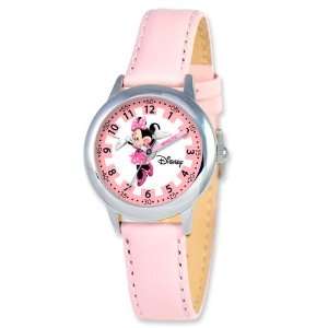   Disney Kids Minnie Mouse Pink Leather Band Time Teacher Watch Jewelry