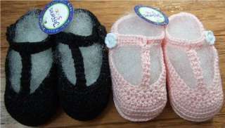 Darling hand crocheted baby t strap crib shoes   NB size  