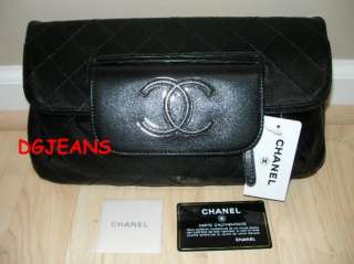 2DIE4 NEW CHANEL 11A BLACK QUILTED LAMBSKIN LEATHER CLUTCH BAG LARGE 