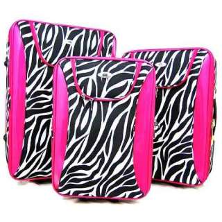  3 Piece Zebra Print Suitcase Set Luggage Hot Pink Trim Clothing