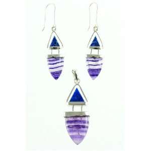  925 Sterling Silver Gorgeous Lapis and Fluorite Pendant 