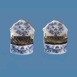  Dollhouse Miniature Pair of Blue Onion Saltboxes by 