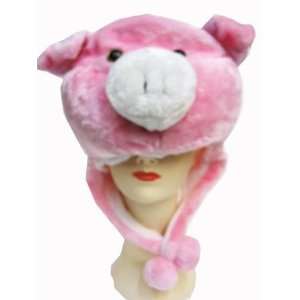  Plush Pink Pig Animal Hat   Pink Pig Hat with Ear Flaps 