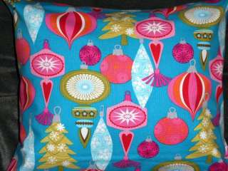 50s 60s atomic christmas ornaments PILLOW  ON SALE. vintage look blue