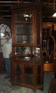   eastlake walnut victorian corner cabinet horner beveled glass  