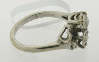 Art Deco Signed Designer 14k White Gold Diamonds Bow Design Ring 