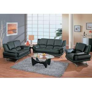  Global Furniture Modern Black Leather Sofa Set