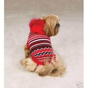  Zack & Zoey RED Zig Zag Striped Hoodie Dog Sweater MED 