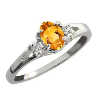 44 Ct Yellow Oval Citrine and White Topaz Sterling Silver Ring 