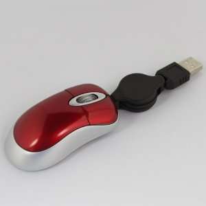  Red Mini Retractable USB Optical Scroll Wheel Mouse For PC 