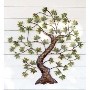  Metal Twisted Tree with Green Foliage Indoor/Outdoor Wall 