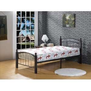  Twin Bed in Black Metal Frame with Wood Posts in Dark 