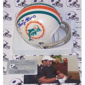 Mercury Morris   Autographed 2 Bar T/B Mini Helmet   Miami Dolphins