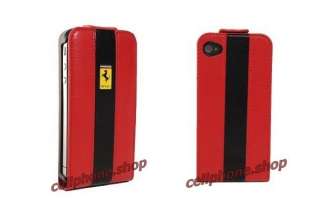 RED Ferrari Genuine Leather Flip Case for iPhone 4  