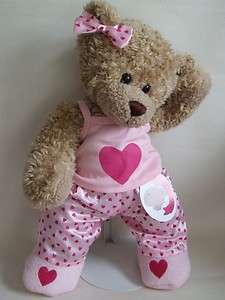 Pink heart PJs & slippers clothes fit 15 Build a Bear  