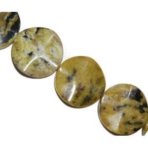  Yellow natural turquoise wavy coin gemstone beads, 30x30mm 