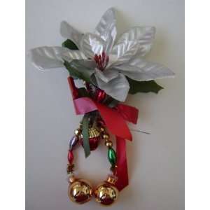  Poinsettia Flower with Bells Christmas Tree Ornament 