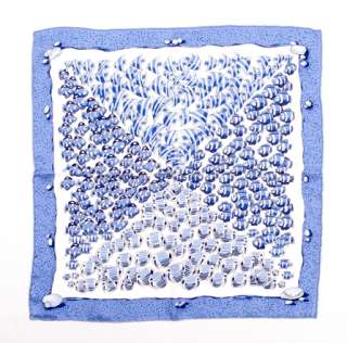HERMES Paris Rare Blue Fish Silk Neck Scarf 16.5 x 16.5 41.5 x 41.5 