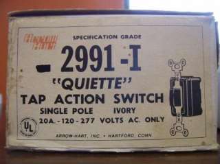 Vtg Arrow Hart Push Button Light Switch Quiette,Tap Action 20 amp 