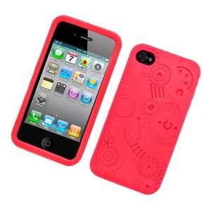   Gear Pattern Red Silicone Skin Gel Cover Case For Apple iPhone 4