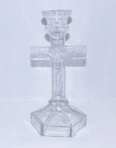 Vintage Estate Glass Crucifix, Cross, Jesus Candle Holder Free S/H 