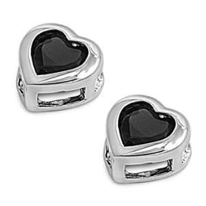  Silver Earrings with Black CZ   Heart Jewelry