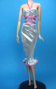 Silver Pink Stretch Metallic Halter Dress Barbie  