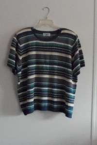 Alfred Dunner Woman 2X Teal Stripe Acrylic Sweater Knit Top  