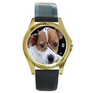  Jack Russell Puppy Dog 3 Round Gold Trim Watch Z0703 