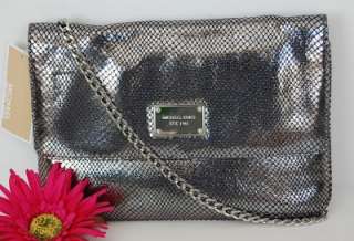 198 New MICHAEL KORS Jet Set Gunmetal Snake Embossed Leather Handbag 