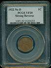 1922 NO D LINCOLN WHEAT CENT PCGS VF20 STRONG REVERSE