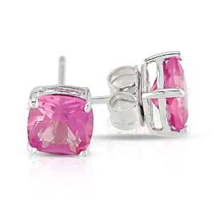 Sterling Silver 2 1/2 CT TGW Created Pink Sapphire Solitaire Earrings