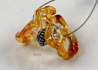 ROA Lampwork 2 Clear & Amber Ruffle Handmade Disc Art Glass Beads SRA 