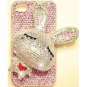  3D Silver & Pink LOVE RABBIT Case for iPhone 4S & 4 