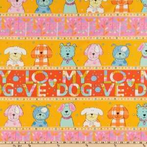  43 Wide Playful Pups I lLove My Dog Gold Fabric By The 