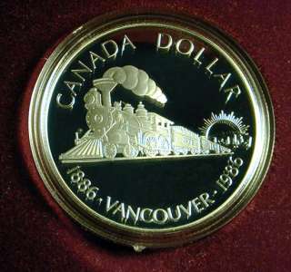 CANADA SILVER DOLLAR PROOF 1986 CENTENNIAL VANCOUVER LOCOMOTIVE w 