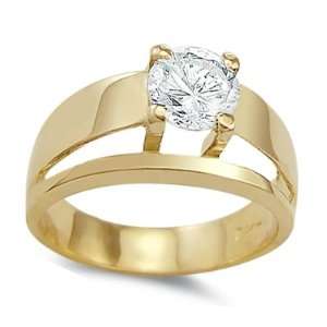CZ Solitaire Engagement Ring 14k Yellow Gold Cubic Zirconia Bridal 1ct 