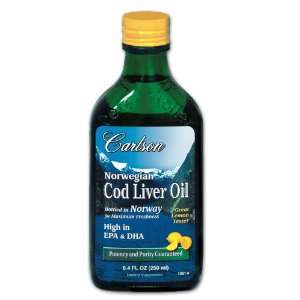   Norwegian Natural Vitamin E Cod Liver Oil,Lemon, 250ml Glass Bottles